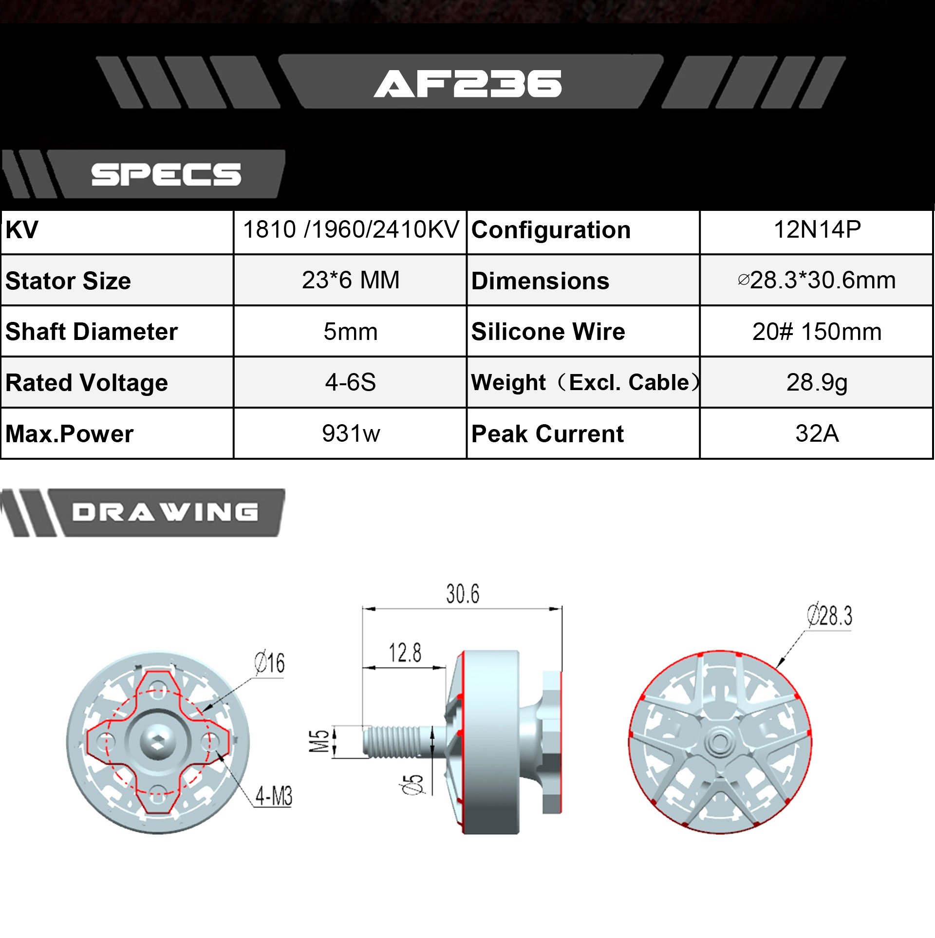 AxisFlying AF236 1810KV/1960KV/2410KV FPV Motor 12 - AxisFlying