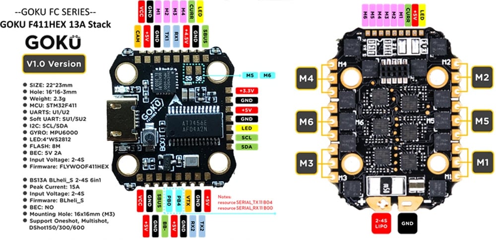 GOKU HEX BS13A 6in1 ESC 16mm X 16mm with LEDs for Hexacopter 5 - Flywoo