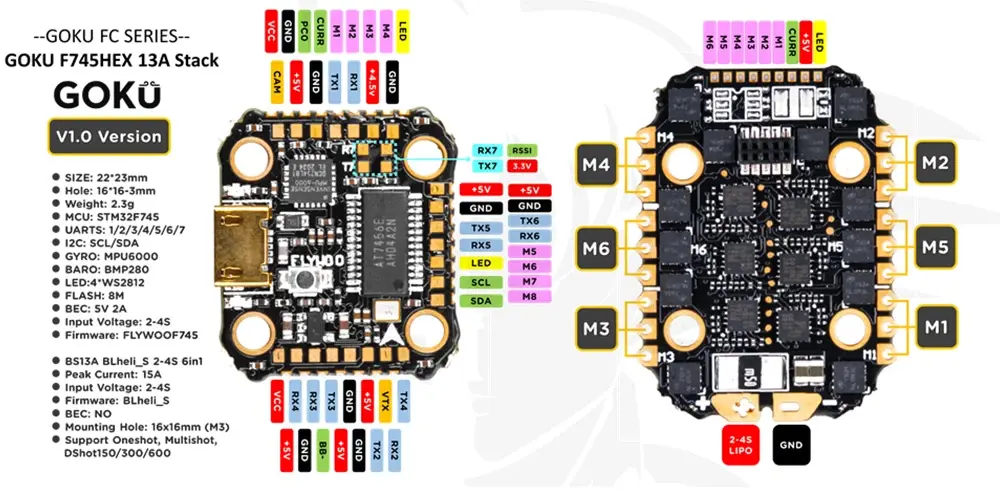 PUSジオラマESC シャークん 19点 GOKU HEX BS13A 6in1 ESC 16mm X 16mm With LEDs For Hexacopter