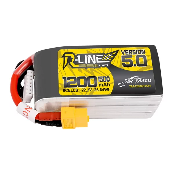 Tattu R-Line Version 5.0 1200mAh 22.2V 150C 6S1P Lipo Battery Pack With XT60 Plug 1