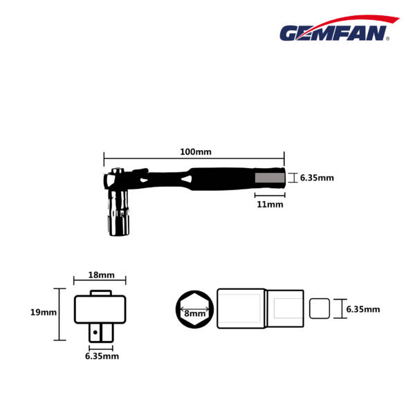 Gemfan 1/4 8MM Ratchet Screwdriver Socket Wrench for FPV 3 - Gemfan