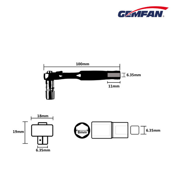Gemfan Prop Tool 1/4 8MM Ratchet Screwdriver Socket Wrench for FPV - Image 3