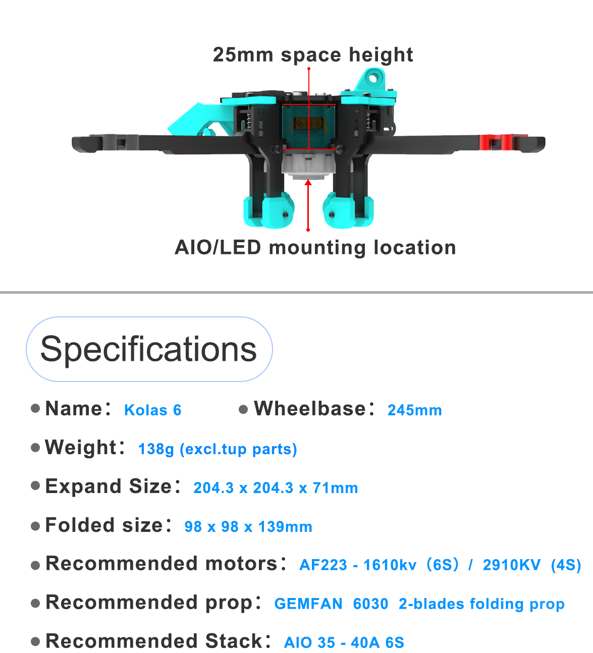 Axisflying KOLAS 6inch Long Range folding Frame Kit 6 -