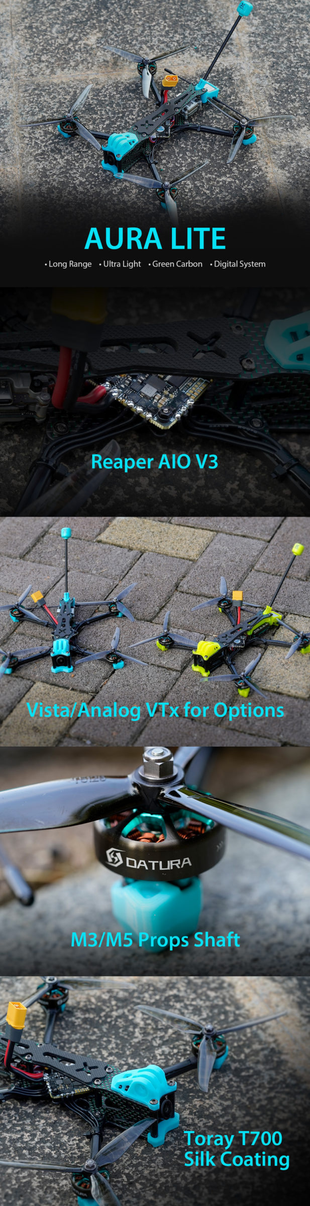 Foxeer 5" Aura Lite LR Freestyle Drone - Vista - Teal RHCP 2950Kv (PNP) 5 - Foxeer