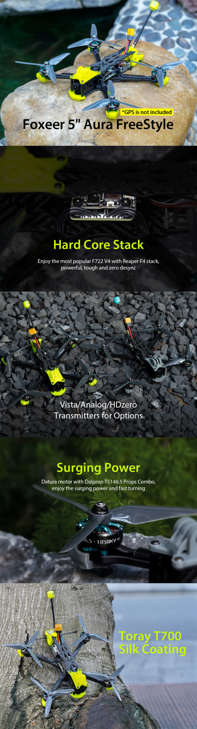 Foxeer Aura 5" Freestyle Drone - 6s DJI 03 4 - Foxeer