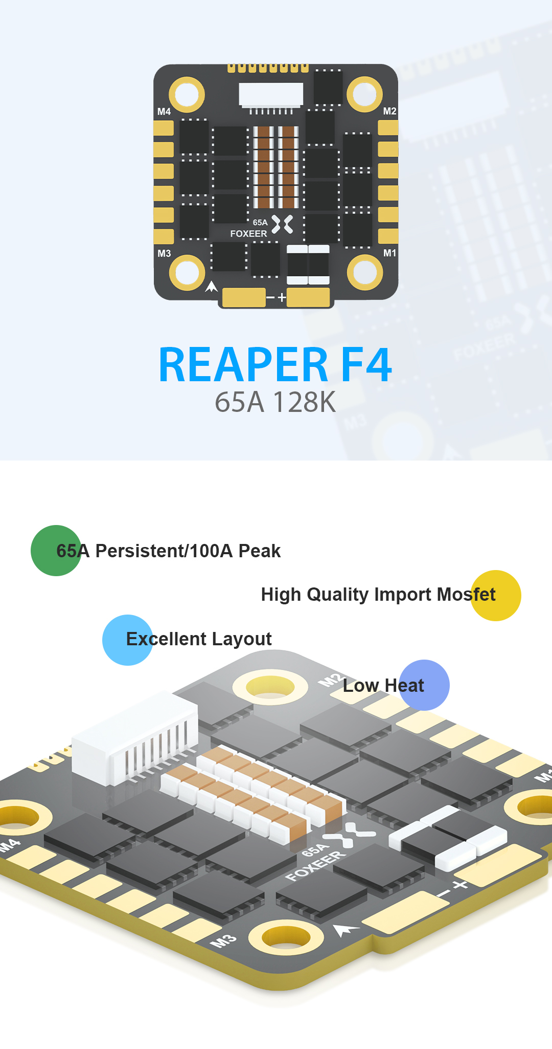 Foxeer Reaper F4 128K 65A BL32 4in1 9~40V ESC 30.5*30.5mm M3 5 - Foxeer