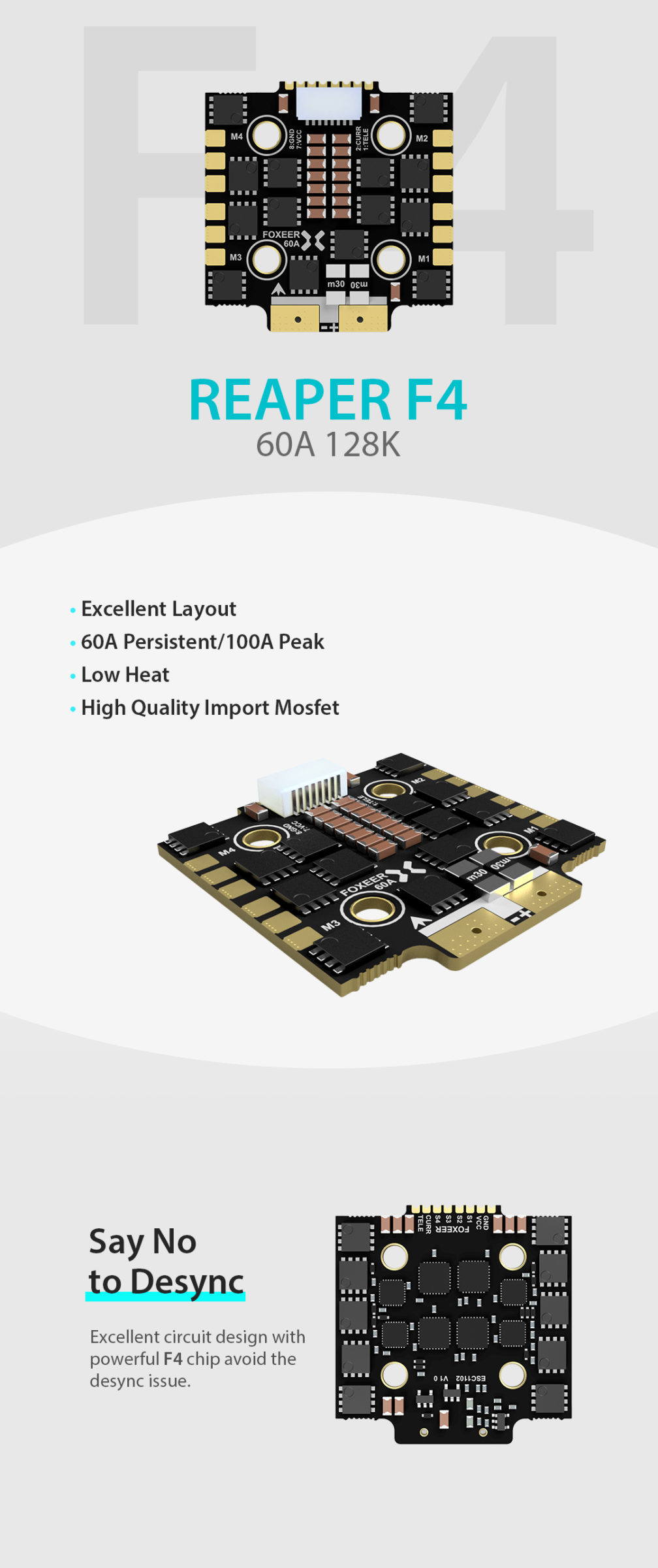 Foxeer Reaper F4 Mini 128K 4in1 BL32 60A ESC 9~40V 20*20mm M3 7 - Foxeer