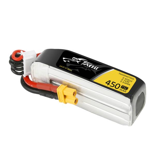 Tattu 14.8V 75C 4S 450mah Lipo Battery Pack With XT30 Plug- Long Size For H Frame 1 - Tattu