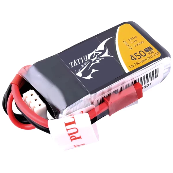 Tattu 7.4V 2S 450mAh 75C LiPo Micro Battery - JST-SYP 1 - Tattu