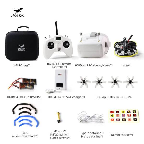 HGLRC KT20 2" FPV Racing Drone Analog RTF Kit - XM+ 3 - HGLRC