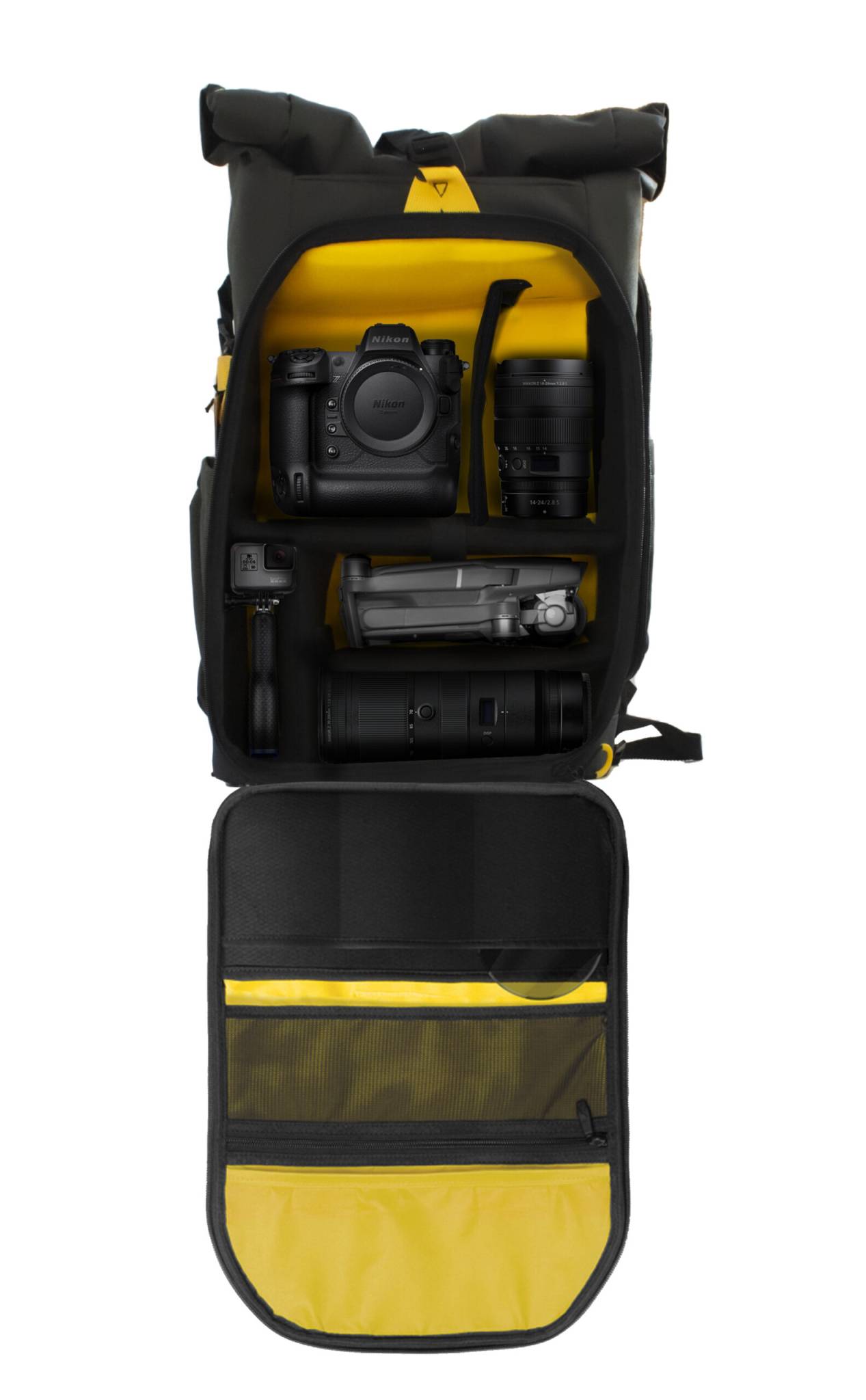Torvol – Drone Explorer Backpack MINI, Sac à Dos Drone Compact Et Photo – Compartiments Modulables, Laptop, Vêtements, Housse Pluie, Trépied – Noir – 13L + 8L