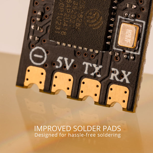 Radiomaster RC RP2 ExpressLRS 2.4ghz Nano Receiver 8 Solder pads are improved and easier to solder to.