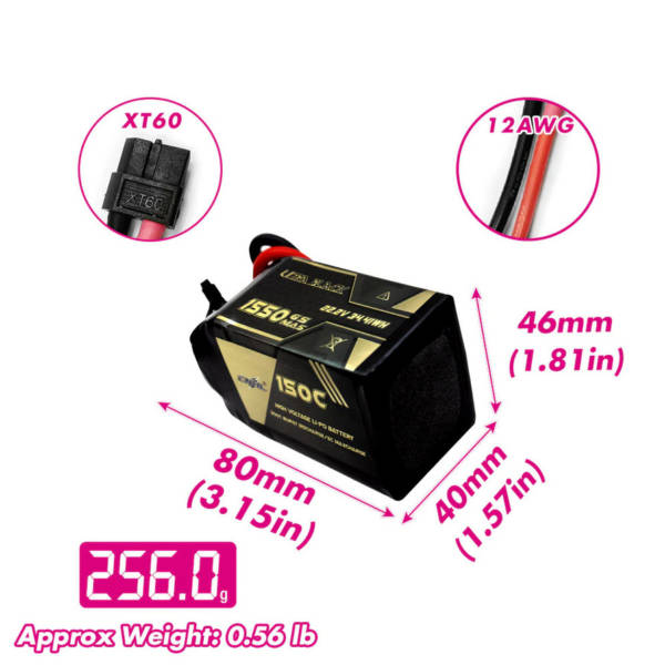 CNHL Ultra Black 1550mAh 22.2V 6S 150C Lipo Battery with XT60 Plug 2 - CNHL