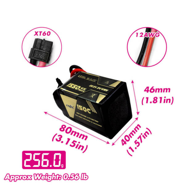 CNHL Ultra Black 1550mAh 22.2V 6S 150C Lipo Battery with XT60 Plug - Image 2