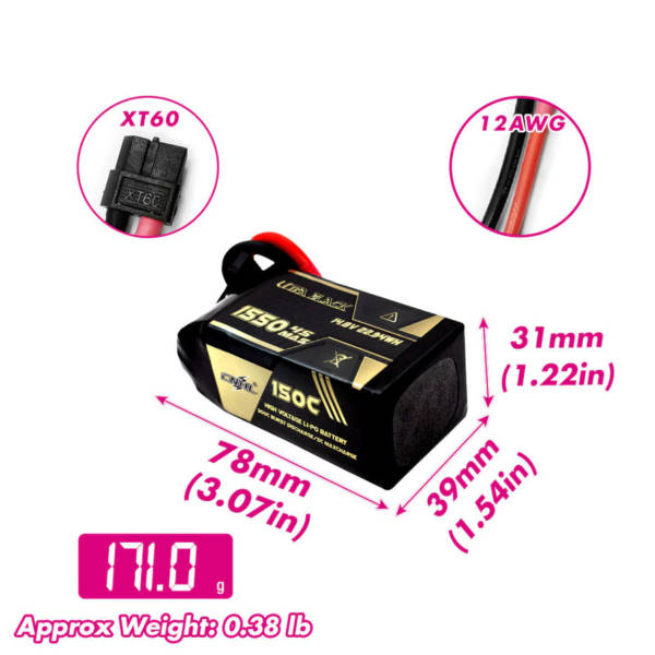 CNHL Ultra Black 1550mAh 4S 150C XT60 14.8V Lipo Battery - Image 2
