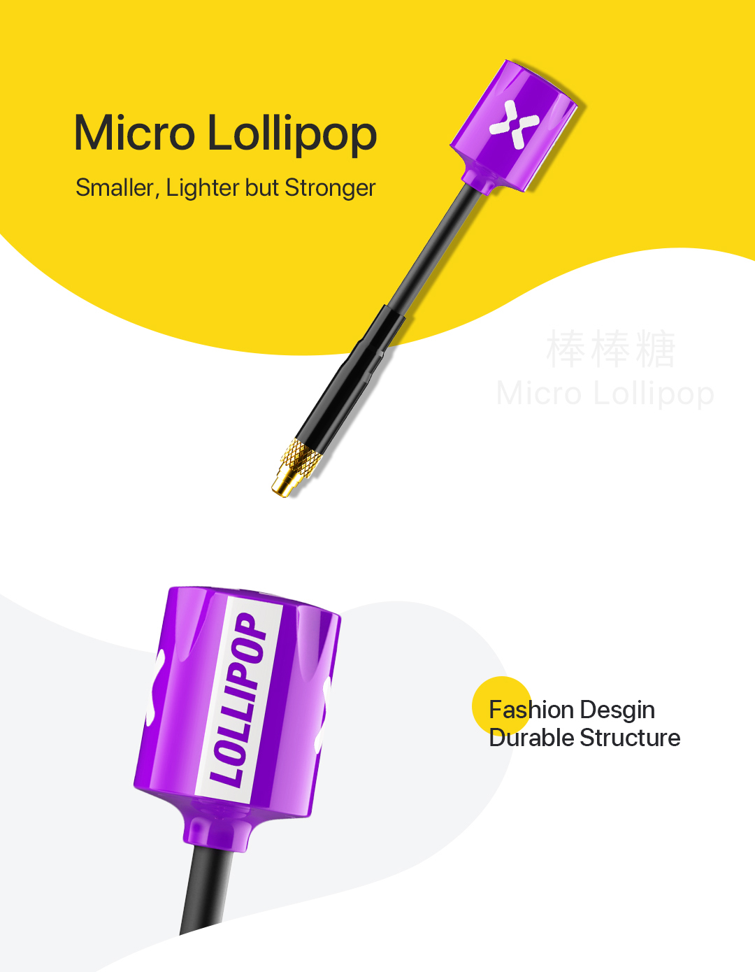 Foxeer Micro Lollipop 5.8G 2.5dBi High Gain FPV Antenna Pair - U.FL LHCP Red 5 -