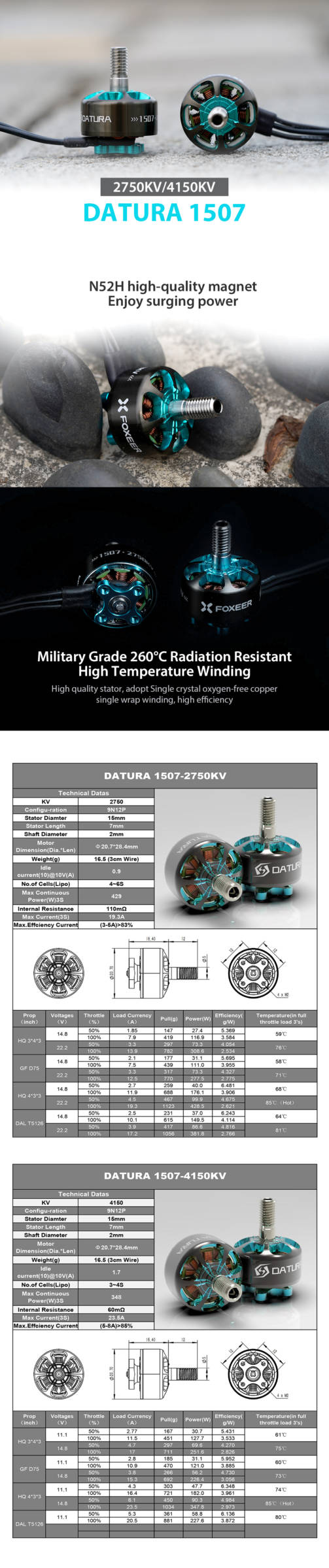 Foxeer Datura 1507 M5 FPV Motor - 4150Kv 4 - Foxeer