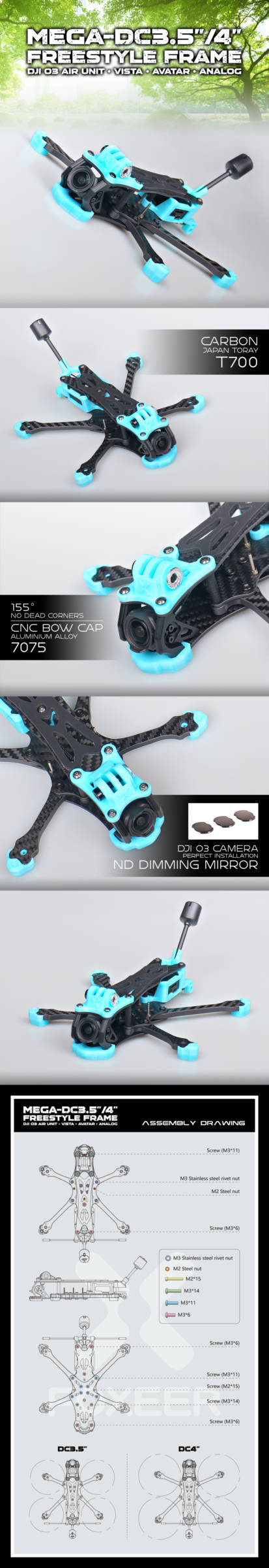 Foxeer Freestyle 5" Mega Deadcat Frame for O3/Analog/Vista/HDzero/Walksnail 5 - Foxeer