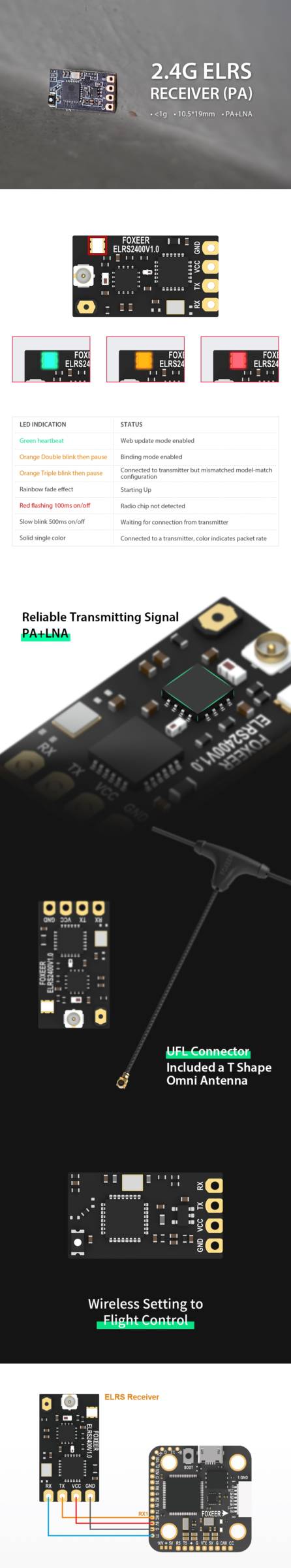 Foxeer ELRS 2.4G Receiver with LNA 9 - Foxeer