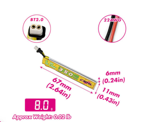 CNHL Pizza Series 350mAh 3.8V 1S 75C Lipo Battery with BT2.0 (5PCS/Packs) 3 - CNHL