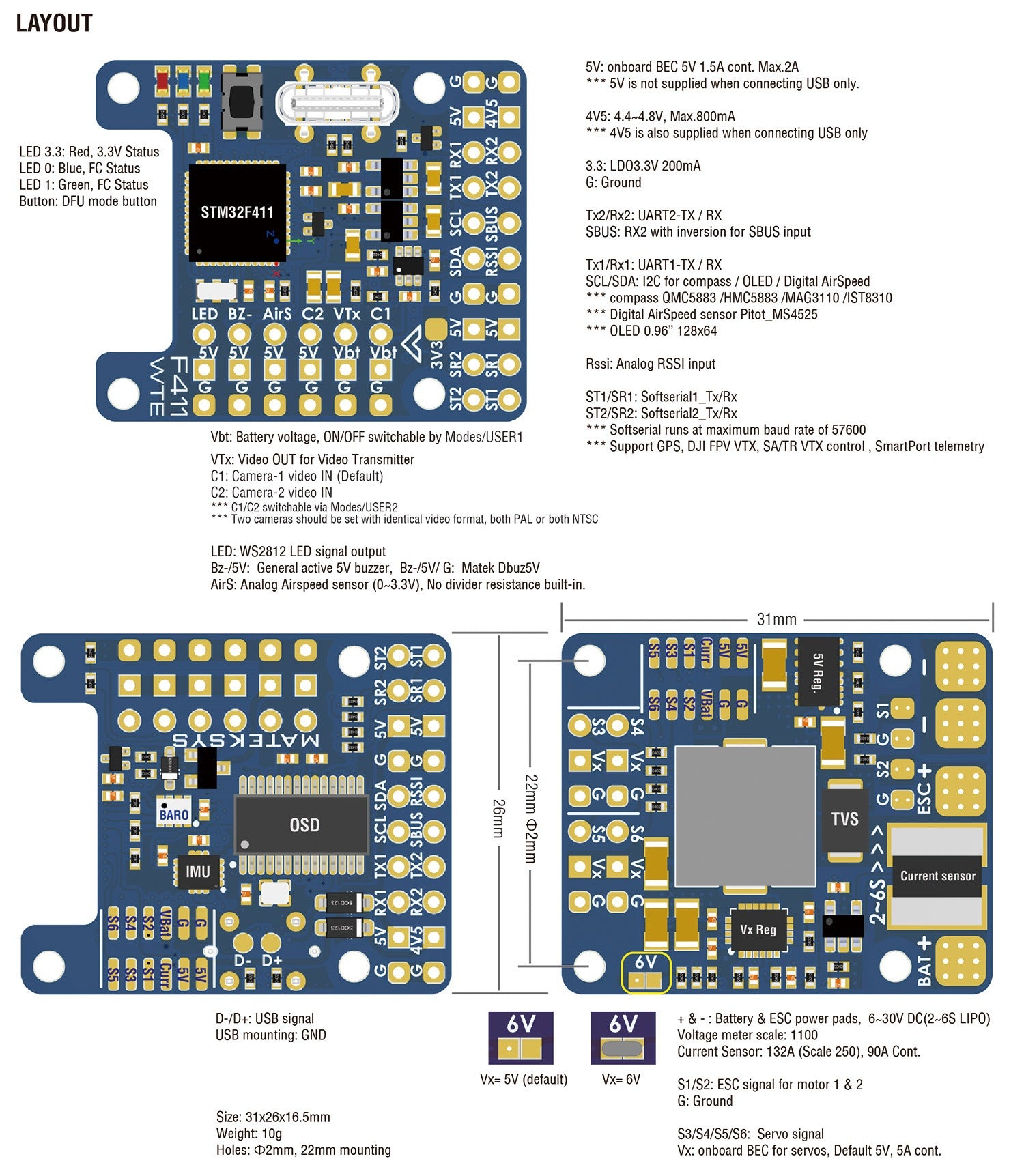 Matek F411-WTE Flight Controller 7 - Matek Systems