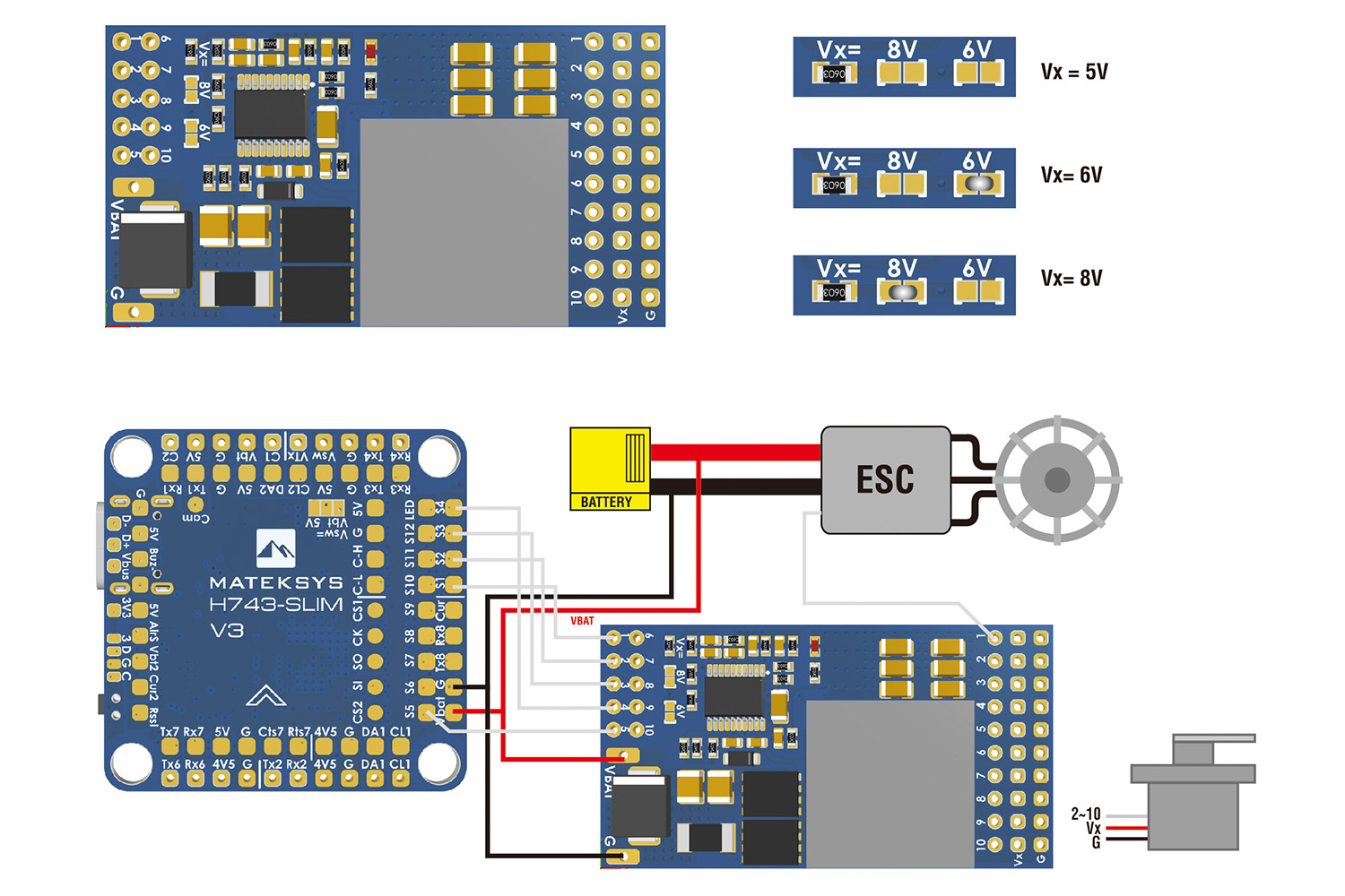 Matek Servo PDB, w/ 12A BEC - 9-55V to 5/6/8V 3 - Matek Systems