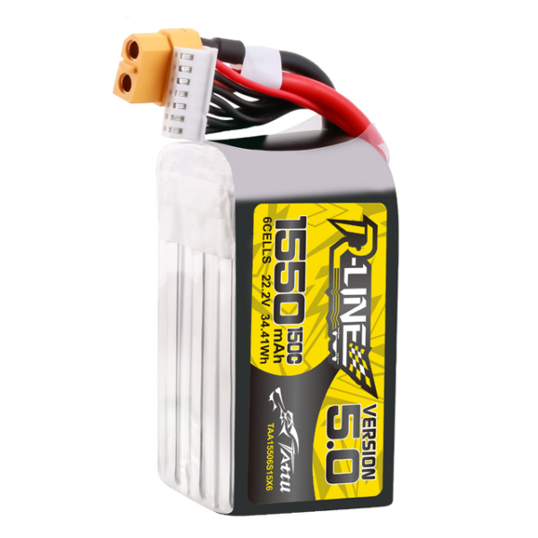 Tattu R-Line Version 5.0 1550mAh 6S 150C 22.2V LiPo Battery Pack Equipped with XT60 Plug