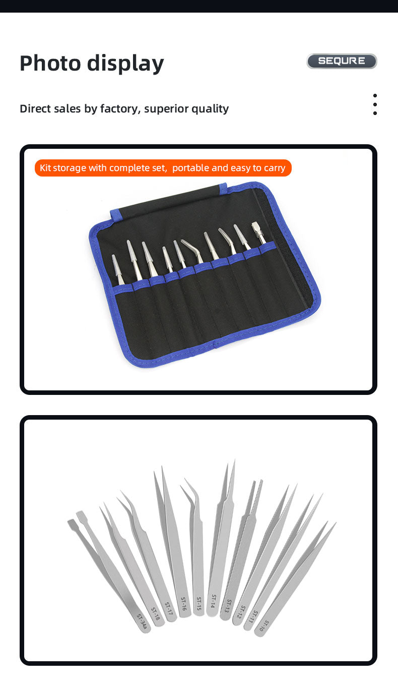 Sequre Precision Stainless Steel Tweezers Kit 20 - Sequre