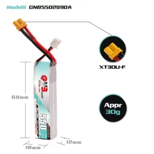GNB GAONENG 2S 550mAh 7.4V 90C LiPo Battery Long Type - XT30 2 - Gaoneng GNB