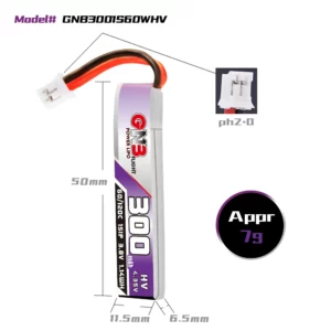 GAONENG GNB LiHV 1S 3.8V 300mAh 60C LiPo Battery - PH2.0 2 - Gaoneng GNB