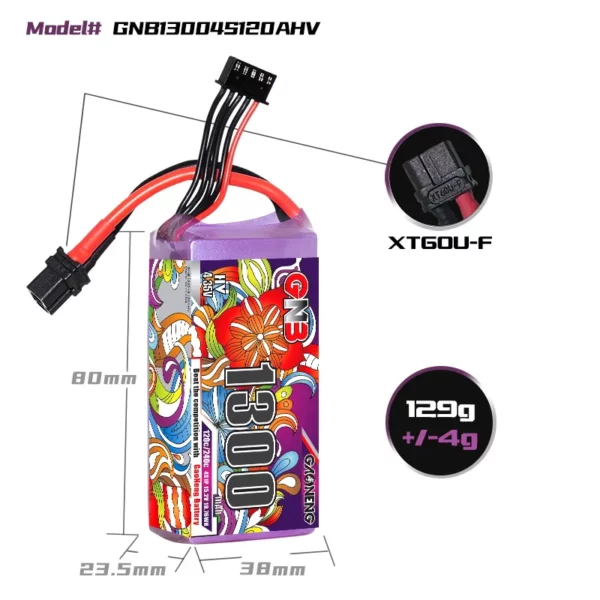 GAONENG GNB LiHV 4S 15.2V 1300mAh 120C XT60 LiPo Battery - Image 2