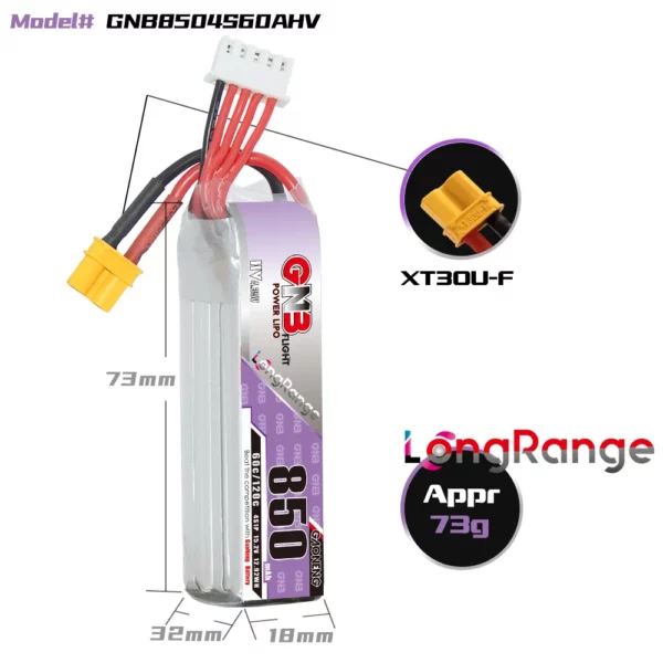 GAONENG GNB LiHV 4S 15.2V 850mAh 60C LiPo Battery Long Range - XT30 - Image 3