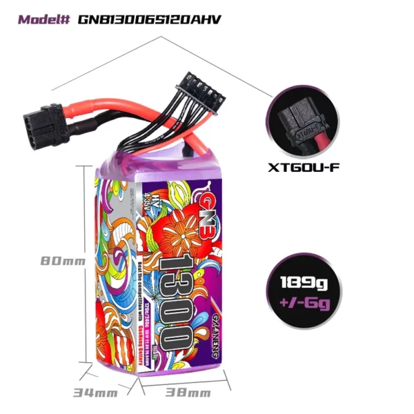 GAONENG GNB LiHV 6S 22.8V 1300mAh 120C XT60 LiPo Battery - Image 2