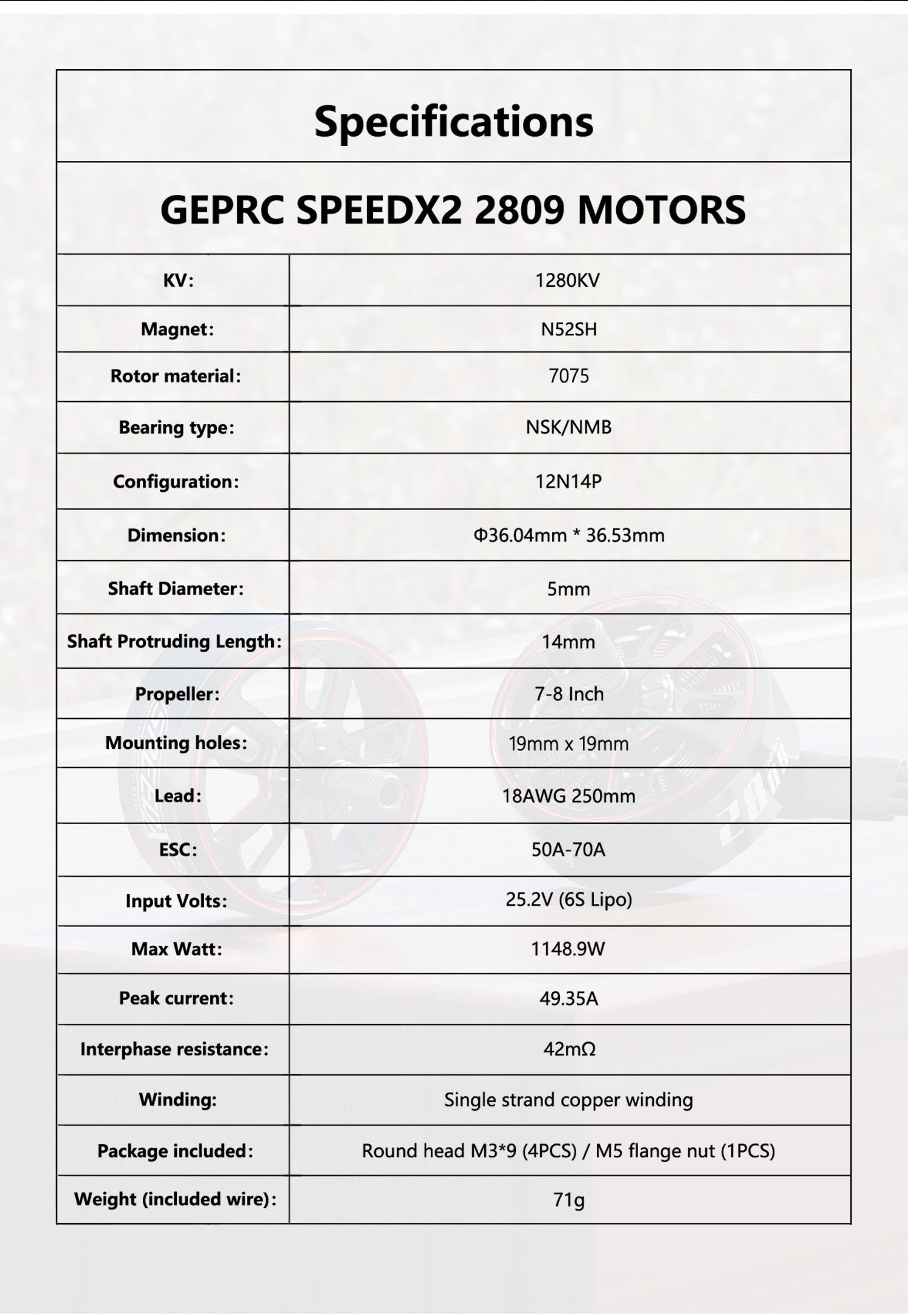 GEPRC SPEEDX2 2809 1280kv 7-8" Motor 18 - GEPRC