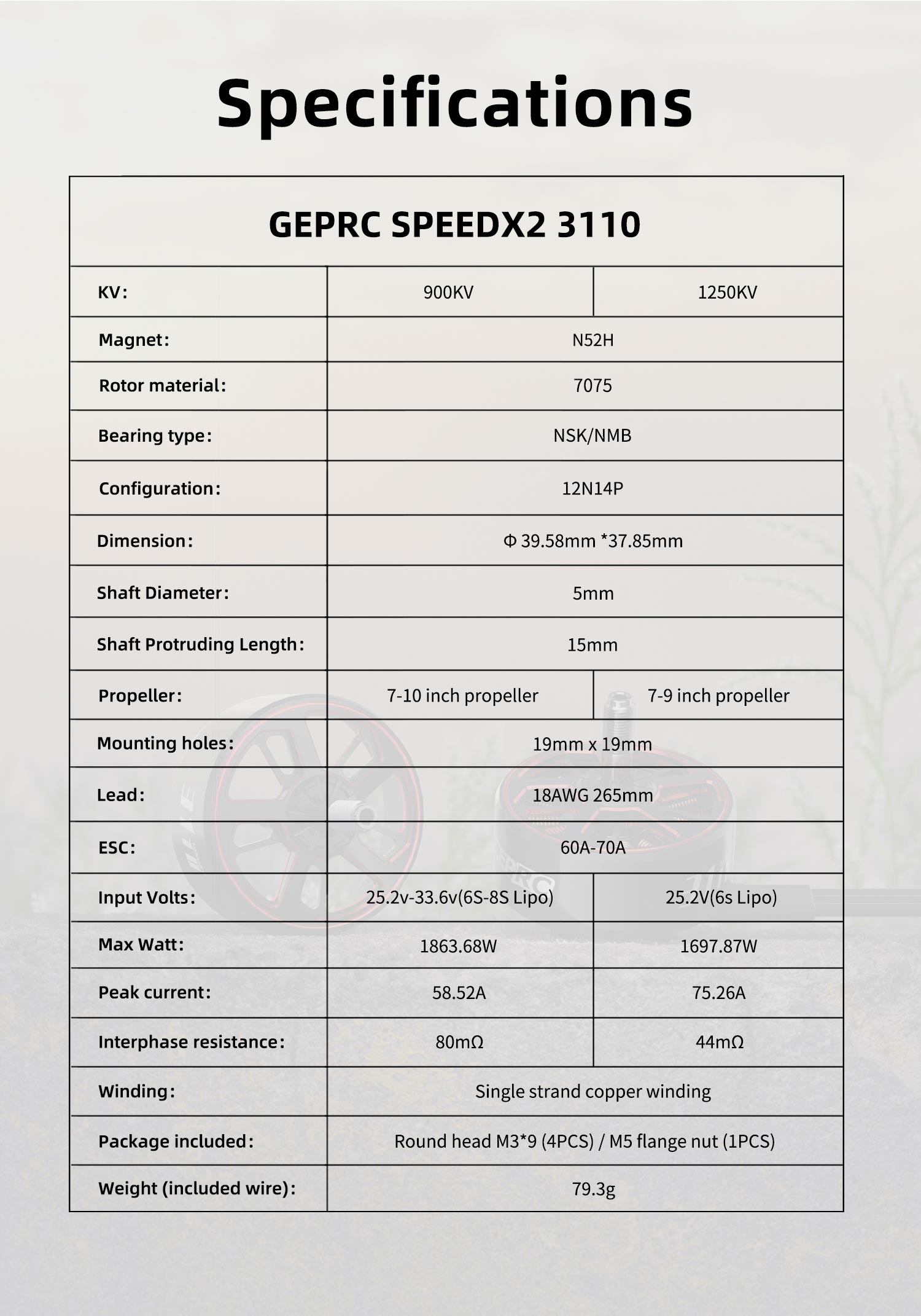 GEPRC SPEEDX2 3110 1250kv 8-10" FPV Motor 16 - GEPRC