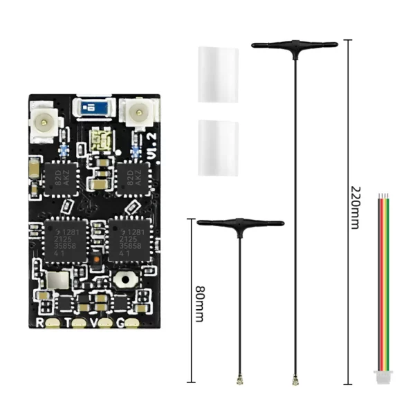 Sequre 2.4GHz High Quality ELRS Receiver w/ Plug - Dual Antenna 80mm+ 220mm