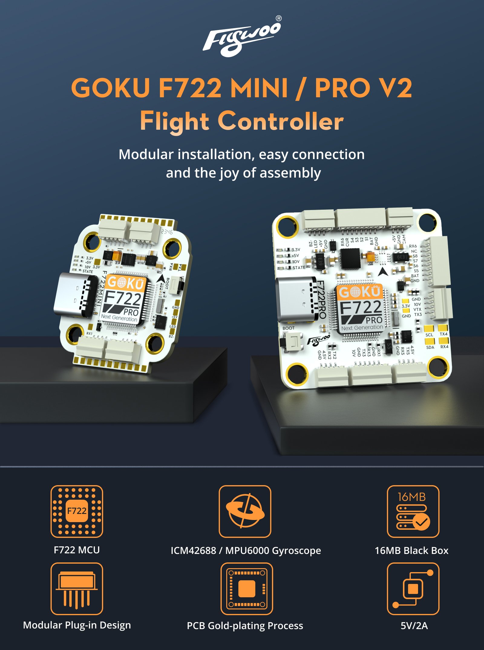 GOKU F722 Pro Mini V2 45A 32Bit 128K 20X20 Stack / FC / ESC 7 - Flywoo
