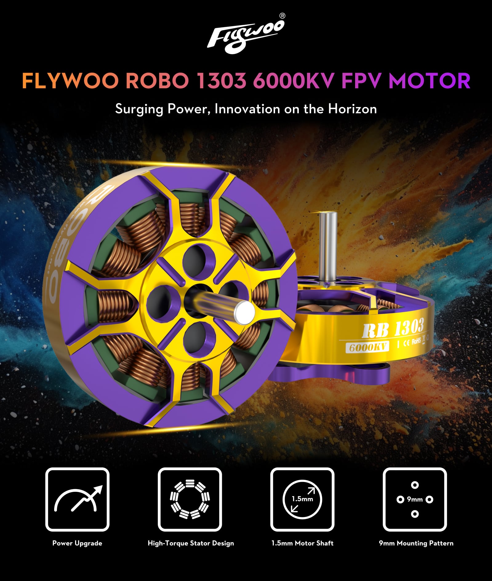 Flywoo ROBO 1303 6000KV (Gold/Purple) 7 Flywoo ROBO 1303 6000KV (Gold/Purple) 4 - Flywoo