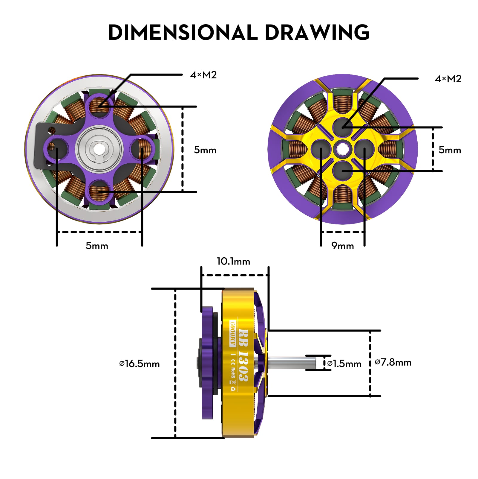 Flywoo ROBO 1303 6000KV (Gold/Purple) 14 Flywoo ROBO 1303 6000KV (Gold/Purple) 11 - Flywoo