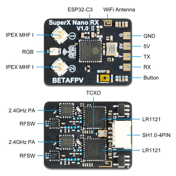 BetaFPV SuperX RX ELRS 2.4G/915M (Choose Your Reciver) 18 SuperX Nano Receiver diagram