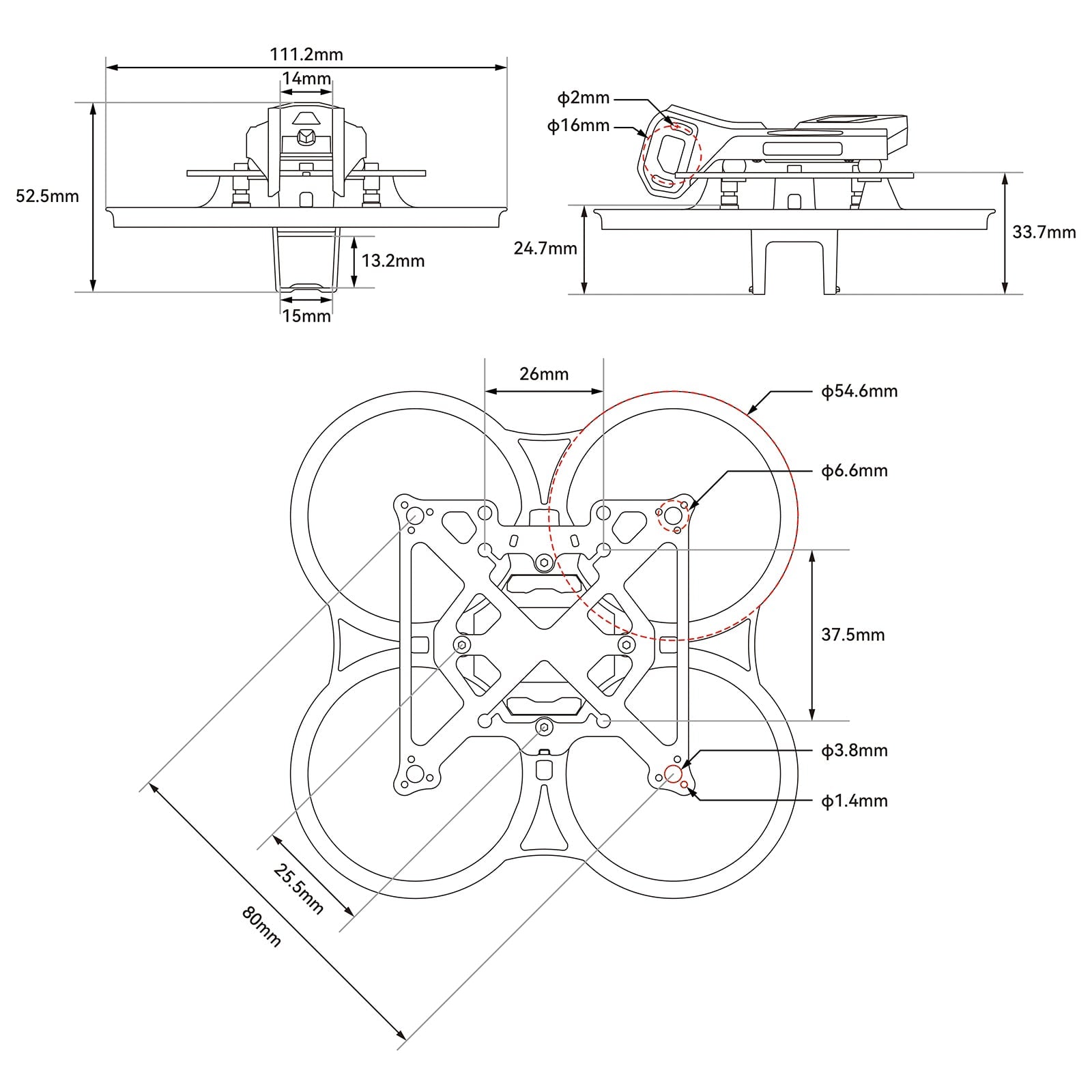BetaFPV Pavo Pico II Brushless Whoop Frame 6 Pavo Pico II Brushless Whoop Frame - dimensions