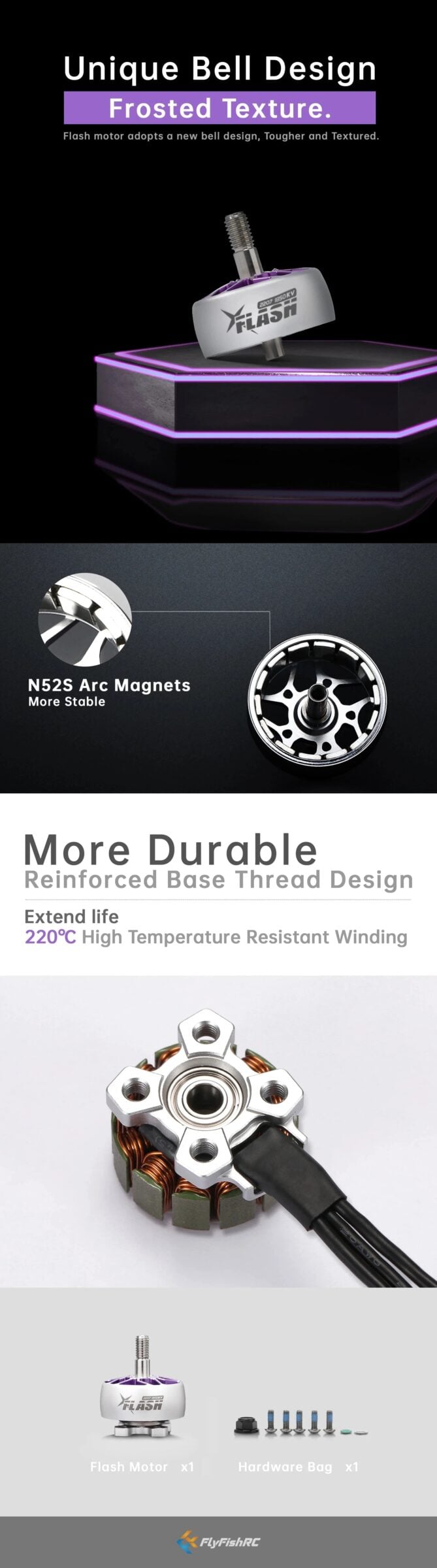 FlyFishRC Flash 2207 1850Kv Motor (Grey & Purple) 10 FlyFishRC Flash 2207 1850Kv Motor (Grey & Purple) 6 - FlyFishRC