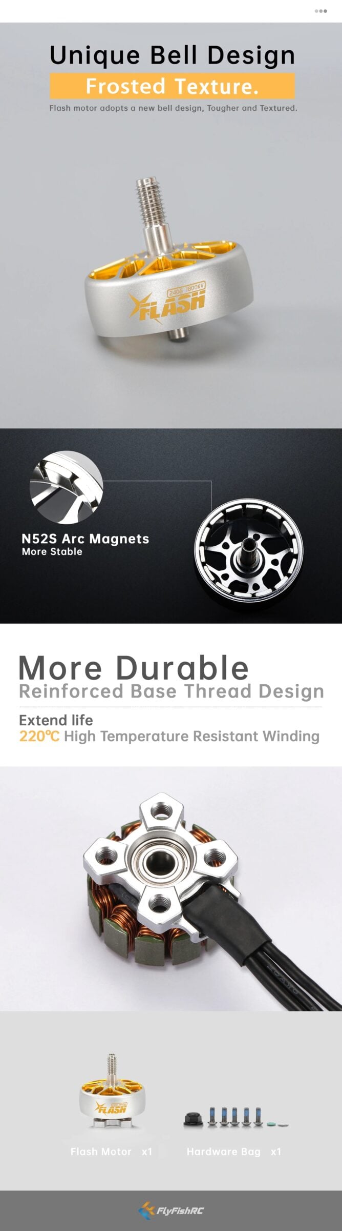 FlyFishRC Flash 2506 FPV Motor - Grey and Gold (Choose Your Kv) 8 - FlyFishRC