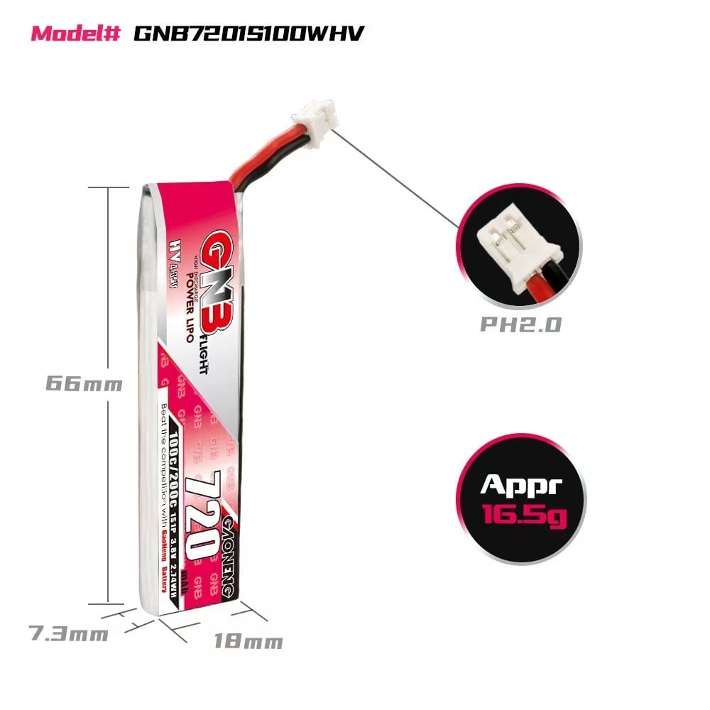 GAONENG GNB LiHV 1S 3.8V 720mAh 100C PH2.0 LiPo Battery 9 GAONENG GNB LiHV 1S 3.8V 720mAh 100C PH2.0 LiPo Battery 5 - Gaoneng GNB